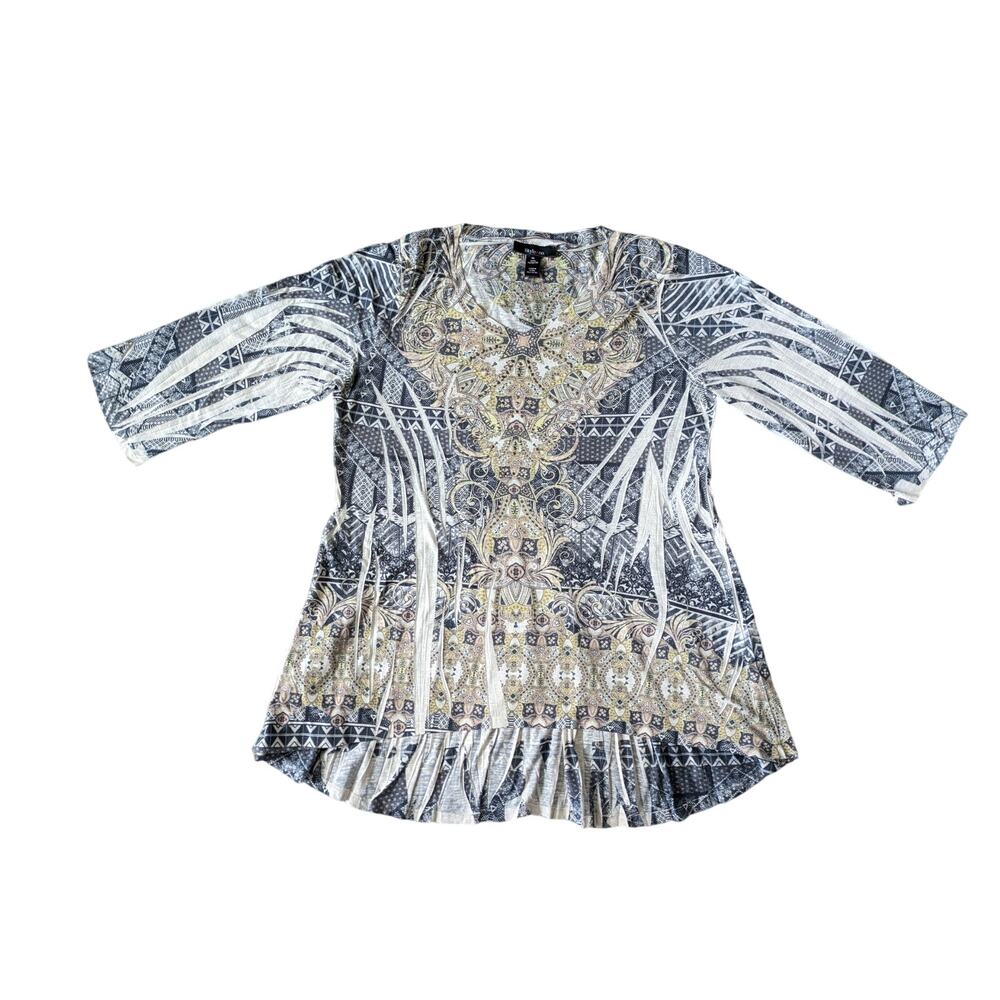 Y2K Style&CO Studded Tunic Top XL Gray Yellow Fairy Boho Mandala Hippie Coastal